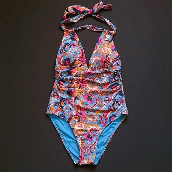 Lucky Brand Other - Lucky Brand One Piece Swimsuit‎ Small Paisley Halter Tie Removable Cups NWOT